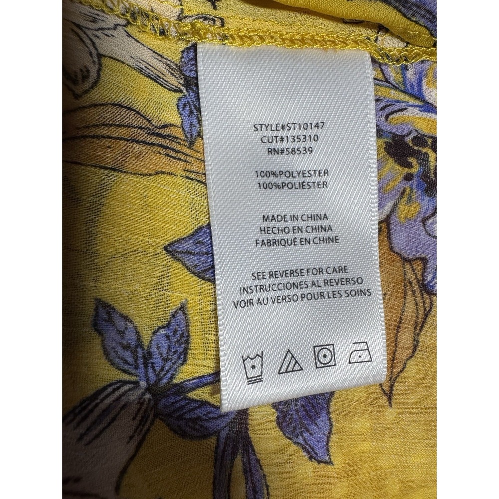 KUT from the Kloth Womens M Mustard Yellow Floral Sheer Blouse Long Sleeve - Picture 5 of 5
